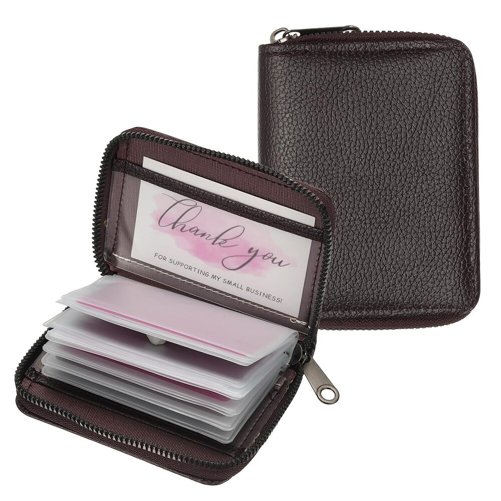 8416 Credit Card Holder Zipper Wallet, Leather Card ID Case Organizer